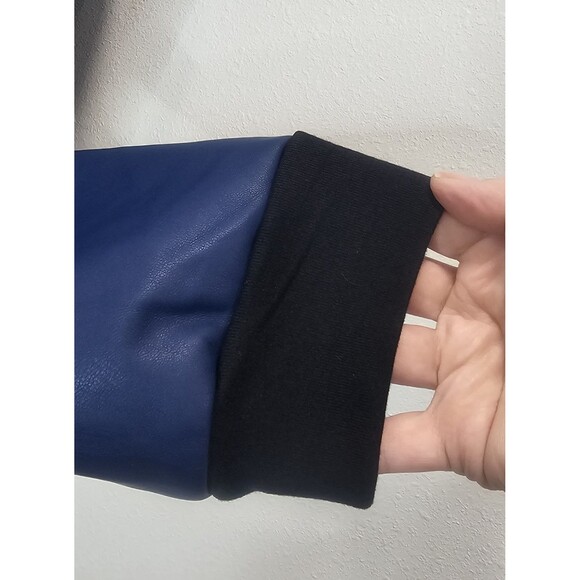 Lularoe Faux Leather 3XL Stevie Bomber Jacket Blue Black Silver Zipper HTF New - Picture 8 of 12